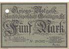 Geislingen 5 Mark Kriegsnotgeld Amtskörperschaft, Loch entwertet -