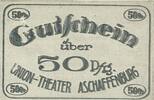 Deutsches Reich Deutschland Bayern 50 Pfennig Notgeldschein Union Theater Aschaffenburg -
