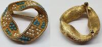 Alte Brosche Nadel Türkis und Perle vergoldet L: ca 3,8 cm -