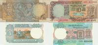 Indien 2 Banknoten 5 und 10 Rupees um 1990 -