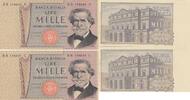 Italien 2x 1000 Lire Zwei nummernfolgende Ersatznoten Lire Mille Banca D`Italia Zahlen in Folge -