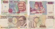 Italien 1000 und 2000 Lire Geldschein Banknote Italia 2 Scheine -