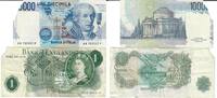 Italien, England 10000 Lire, 1 Pound Banknote Geldschein 1x1 Pound (III, Riss), 1x10 Lire (II, grosser Riss) Lot -