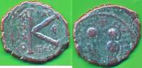 Byzanz AE Half Follis Justin II & Sophia , Thessalonica -