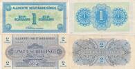 Österreich 1 und 2 Schilling, 2 Scheine Geldschein Banknote unter Allierter Militärbehörde -