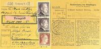 Drittes Reich, Deutschland Paketkarte mit Briefmarke Leipzig, Reichsmessestadt -