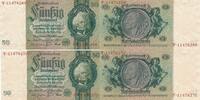 Deutschland Weimarer Republik 50 Reichsmark, 2 folgende Seriennummer KN 8Stellig Serie F/T, Friedensdruck -