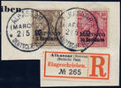 Briefmarken 1902 DP Marokko Michel 7+9 ° Alkassar 2/5/02 Type 1 Luxus Reko-Briefstück / 74