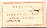 Frankreich - Bagnols, 5 Sous Geldschein Assignate -