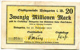 Württemberg, 20 Mio. Mark Weingarten - Stadtgemeinde, -