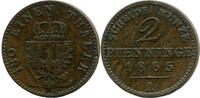 Preußen, 2 Pfenninge 1865 A, Wilhelm I., 1861-1888, ss-/ss 3.03 £  +  17.34 £ shipping