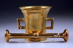 Medieval & later artifacts Early Danish brass mortar w royal monogram w pestle -