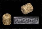 Ancient art Mesopotamian white stone Cylinder seal, Jemdet Nasr, 3300-2900 BC -