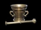 Medieval & later artifacts Huge 17th. cent. brass apothecary mortar with dolphin handles, 20+ kg! -