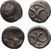 Ancient coins Greek coins: scarce Tarentum silver AR hemiobol and Ionian archaic fraction (2), 5th.-4th. cent. BC -