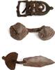 Ancient art Nice set of three bronzes - fibula, clasp and a beltstrap -