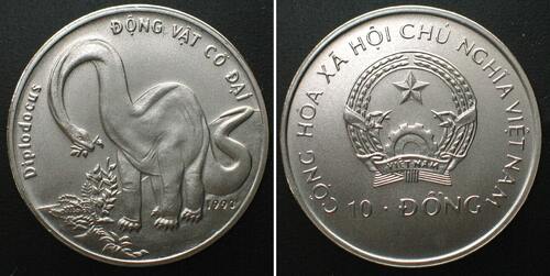VIETNAM 10 Dong 1993 Diplodocus PREHISTORIC ANIMALS, RARE! BU