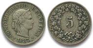 Schweiz SWITZERLAND 5 Rappen 1887 Cu-Ni SCARCE YEAR!!! VF+ -