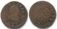 Frankreich FRANCE Double Tournois 1639 H La Rochelle LOUIS XIII copper VF+ -