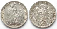 Peru PERU 1/5 Sol 1916 FG silver Prooflike early strike! -