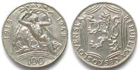 Tschechoslowakei CZECHOSLOVAKIA 100 Korun 1948 30th ANN. of INDEPENDENCE silver AU -