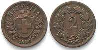 Schweiz SWITZERLAND 2 Rappen 1886 bronze SCARCE! AU! -