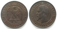 Frankreich FRANCE 10 Centimes 1855 B (a), Rouen mint, NAPOLEON III bronze XF! -