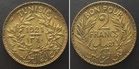 Tunesien TUNISIA 2 Francs 1921 Alu-Bronze UNC-! -