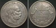Haus Habsburg HUNGARY 5 Korona 1908 KB, FRANZ JOSEPH I silver VF+ -