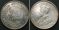 Straits Settlements STRAITS SETTLEMENTS. 50 Cents 1920, GEORGE V, silver BU!!! -
