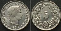 Schweiz SWITZERLAND 5 Rappen 1908 Cu-Ni BU!!! -