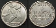 Schweiz SWITZERLAND 5 Francs 1944 BATTLE OF ST. JACOB silver BU! -