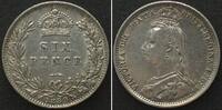 England GREAT BRITAIN. Sixpence 1889, VICTORIA, silver AU! -