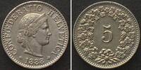 Schweiz SWITZERLAND 5 Rappen 1888 Cu-Ni AU! -