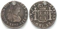 Bolivien BOLIVIA. 1/2 Real 1808 PJ, PTS Potosi mint, CHARLES IV silver VF+ -