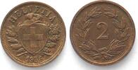 Schweiz SWITZERLAND 2 Rappen 1934 bronze SCARCE YEAR! XF! -