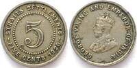 Straits Settlements STRAITS SETTLEMENTS 5 Cents 1920 GEORGE V Cu-Ni XF! -