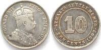 Straits Settlements STRAITS SETTLEMENTS 10 Cents 1902 EDWARD VII silver aXF/XF! -