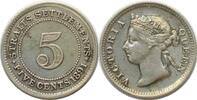 Straits Settlements STRAITS SETTLEMENTS 5 Cents 1891 VICTORIA silver XF! -