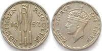 Südrhodesien SOUTHERN RHODESIA 3 Pence 1952 GEORGE VI Cu-Ni XF! -