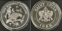 St. Lucia SAINT LUCIA 100 Dollars 1988, Amazon Parrots, silver Proof -