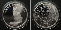 Türkei TURKEY 20 Yeni Lira 2005 Angora Cat w. coloured eyes WILDLIFE silver Proof RARE! -