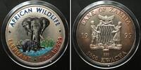 Sambia ZAMBIA 5000 Kwacha 1999 Elephants AFRICAN WILDLIFE silver 1oz COLORED -