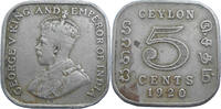 Ceylon 5 Cents 1920 George V. (1910-1936) VF 5.20 £  +  26.01 £ shipping