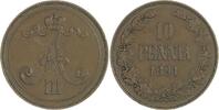 Finnland Cu 10 Penniä 1 Alexander III. von Russland 1881-1894. -