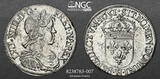 FRANCE 1651 H Louis XIV. Silver 1/2 Ecu Coin. La Rochelle! NGC UNC