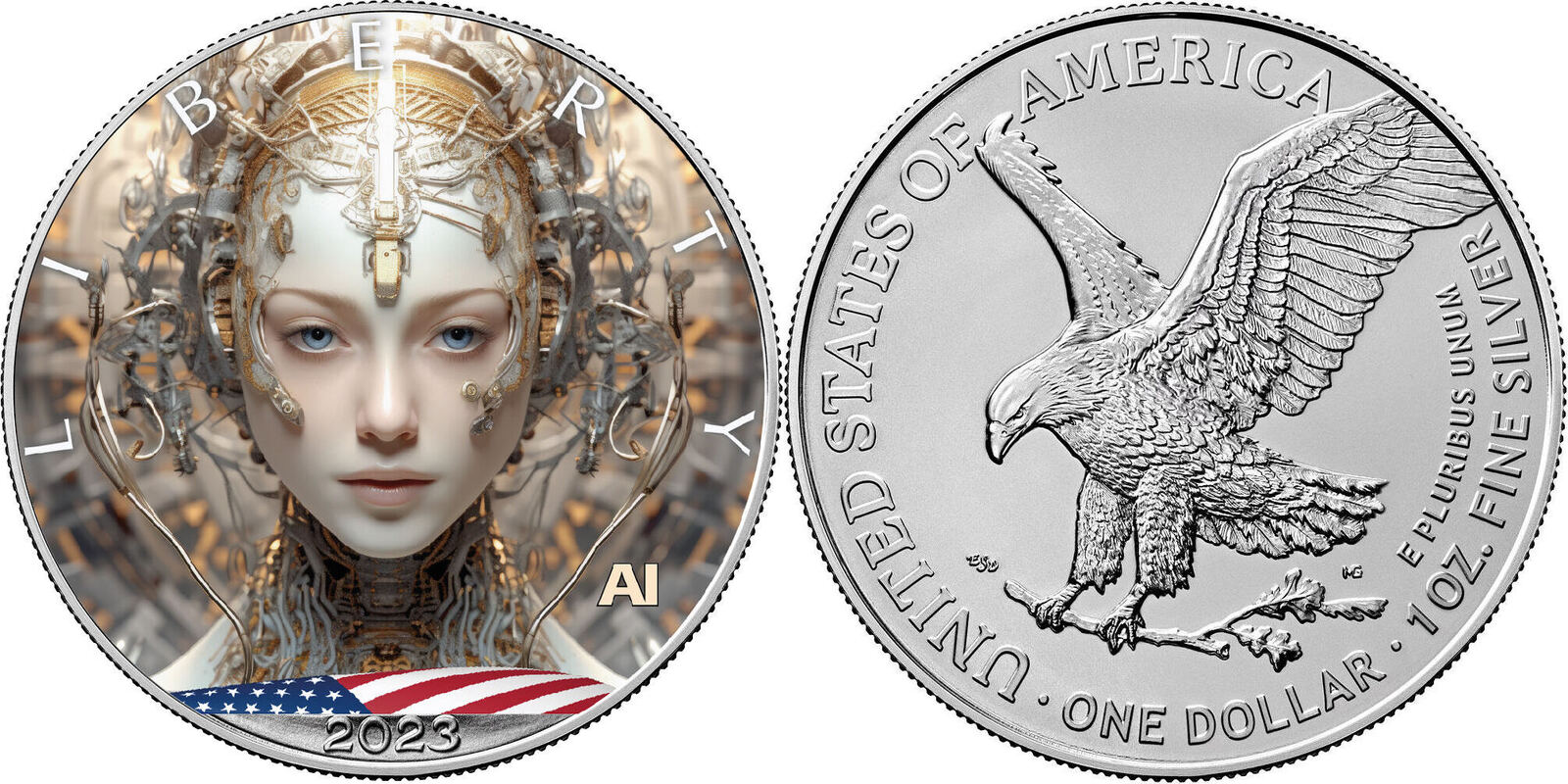 2023 USA Silver Eagle AI Cyber Woman 4 Silver Coin 1 oz Color 