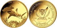 Kongo 10 Francs 0.5g Gold Coin – World's Wildlife: Shark – 2026 – Proof – .999 Gold -