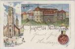 Deutschland Ansichtskarte Gruss aus Alt-Stuttgart, u.a. Stiftskirche, Farblitho 1897 -