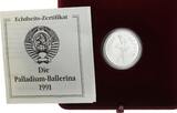 Russland - UdSSR - 5 Rubel 1991 Ballerina, 1/4 Unze Palladium, in Kapsel mit Zertifikat in Orig.-Schatulle BU